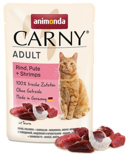 animonda carny adult wołowina, indyk i krewetki saszetka 85g karma mokra dla kota