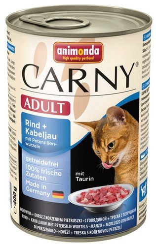 animonda carny adult wołowina, dorsz i korzeń pietruszki puszka 400g karma mokra dla kota