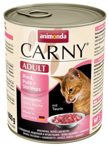 animonda carny adult wołowina, indyk i krewetki puszka 800g  zestaw 24szt. karma mokra dla kota