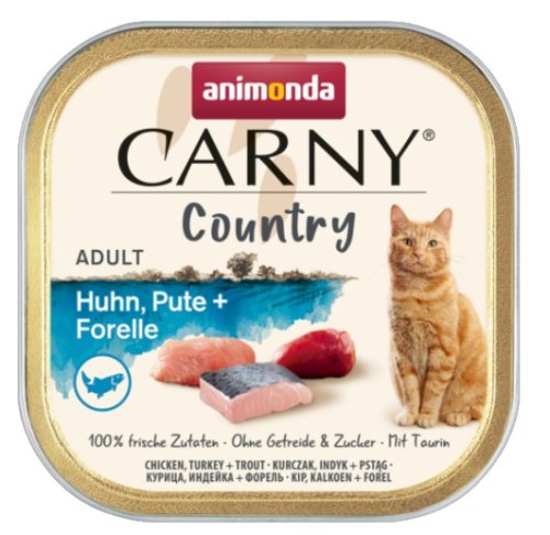 animonda carny country adult kurczak, indyk i pstrąg tacka 100g karma mokra dla kota