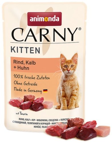 animonda carny kitten wołowina, cielęcina i kurczak saszetka 85g karma mokra dla kota