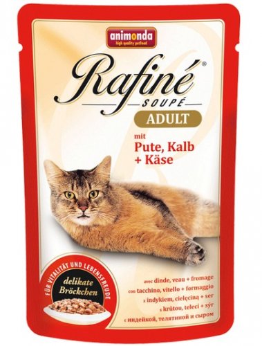 animonda rafine soupe adult indyk i cielęcina i ser saszetka 100g  zestaw 24szt. karma mokra dla kota