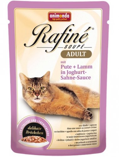 animonda rafine soupe adult indyk i jagnię w sosie jogurtowym saszetka 100g  zestaw 24szt. karma mokra dla kota