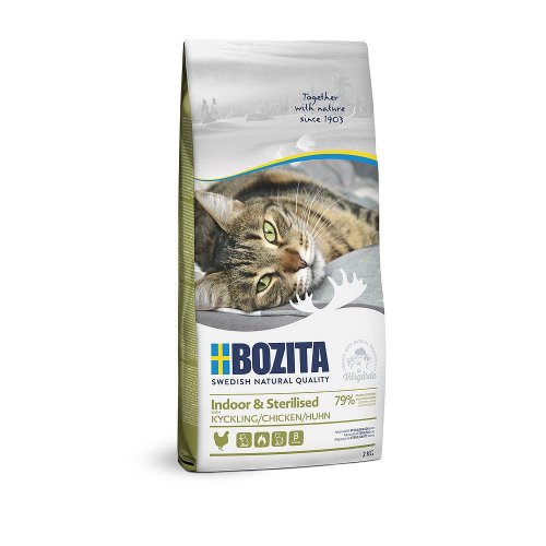 bozita cat indoor & sterilised chicken 2kg dla kotów dorosłych przebywających w domu, wysterylizowanych