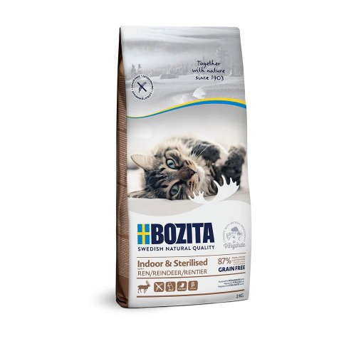 bozita cat indoor & sterilised elk 2kg z reniferem, bez zbóż
