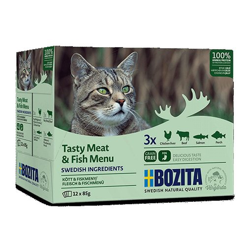 bozita cat saszetki multibox z mięsem i rybą w galaretce 12x85g karma mokra dla kota