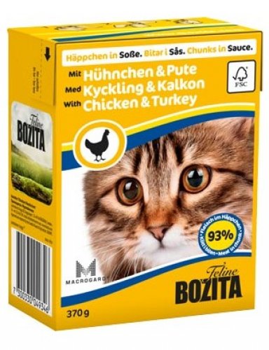 bozita dla kota z kurczakiem i indykiem kawałki w sosie kartonik 370g  zestaw 6szt. karma mokra dla kota