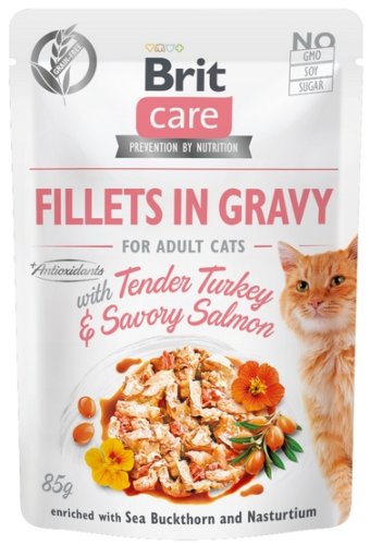 brit care cat fillets in gravy tender turkey & savory salmon saszetka 85g karma mokra dla kota