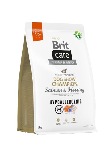 brit care dog hypoalergenic show champion 3kg z łososiem i śledziem dla psów wystawowych