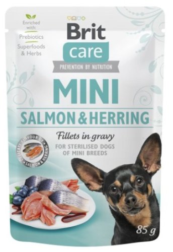 brit care dog mini salmon & herring sterilised saszetka 85g karma mokra dla psa