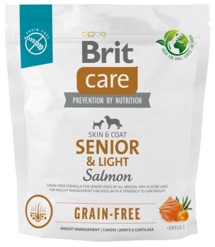 brit care grain free senior & light salmon 1kg karma sucha dla psa