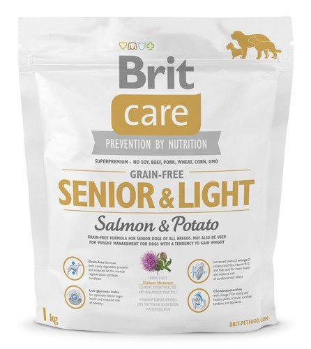 brit care grain free senior & light salmon & potato 1kg dla psów z nadwagą i seniorów