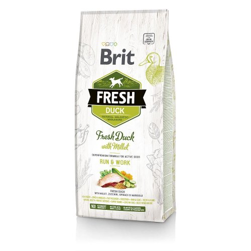 brit fresh adult active run & work duck & millet 12kg kaczka i proso, dla aktywnych psów