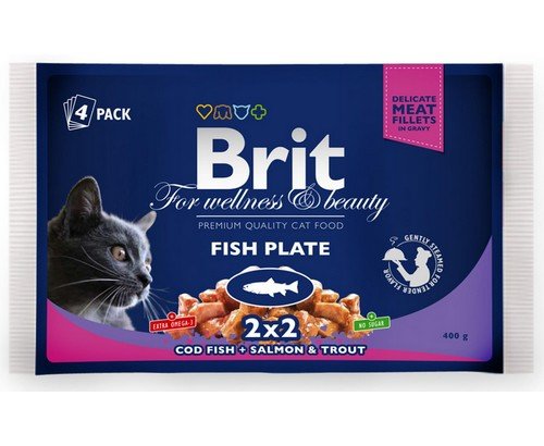 brit premium cat adult fish plate saszetki 4x100g zestaw saszetek dla kota z rybą