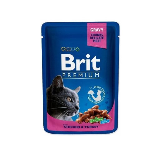 brit premium cat adult kura i indyk 100g karma mokra dla kotów