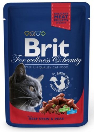 brit premium cat adult wołowina i groszek saszetka 100g karma mokra dla kota