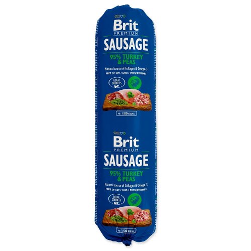 brit sausage turkey & peas 800g kiełbasa, baton dla psa z indykiem i groszkiem