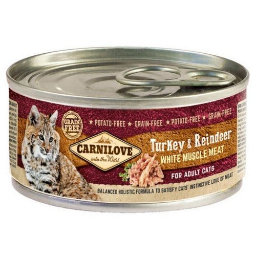 carnilove cat adult turkey & reindeer 100g puszka karma mokra dla dorosłych kotów z indykiem i reniferem