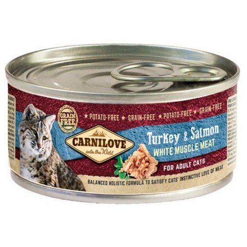 carnilove cat adult turkey & salmon 100g puszka  zestaw 12szt. karma mokra dla dorosłych kotów z indykiem i łososiem