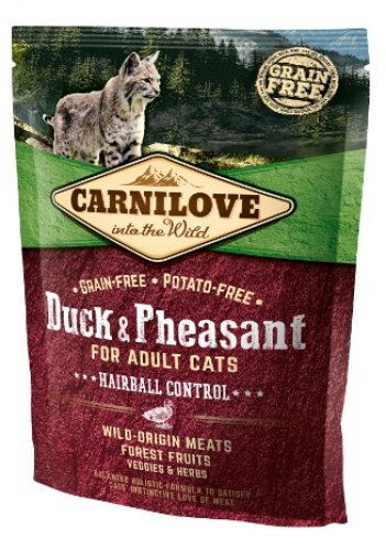 carnilove cat duck & pheasant hairball control 400g  zestaw 2szt. odkłaczająca karma dla rorosłych kotów z kaczką i bażantem
