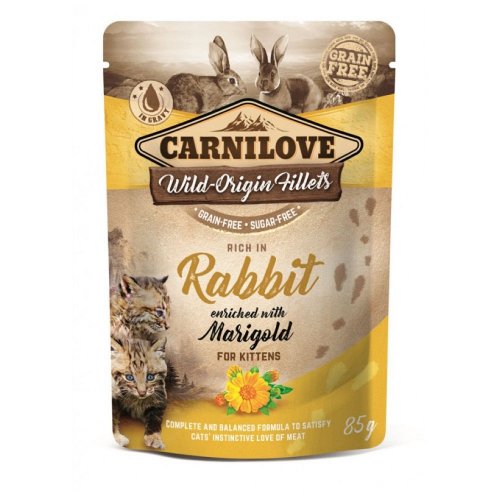 carnilove cat rabbit  & marigold kitten 85g saszetka  zestaw 12szt. królik z dodatkiem nagietka w sosie dla kociąt