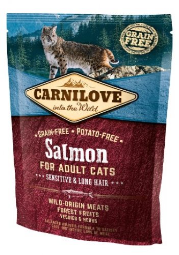 carnilove cat salmon sensitive & long hair 0,4kg dla kotów z wrażliwym przewodem pokarmowym i długowłosych
