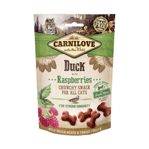 carnilove cat snack fresh crunchy duck raspberries 50g przekąska dla kota kaczka z maliną