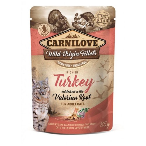 carnilove cat turkey & valerian 85g saszetka indyk z dodatkiem waleriany w sosie