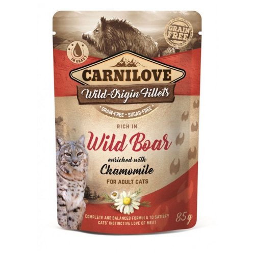 carnilove cat wild boar & chamomile 85g saszetka  zestaw 12szt. dzik z dodatkiem rumianku w sosie