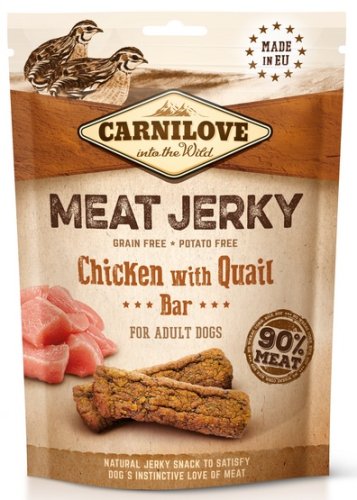 carnilove dog jerky chicken with quail bar 100g kurczak i przepiórka