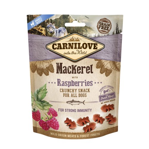 carnilove dog snack fresh crunchy mackerel raspberries 200g chrupiący przysmak dla psa z makrelą i malinami