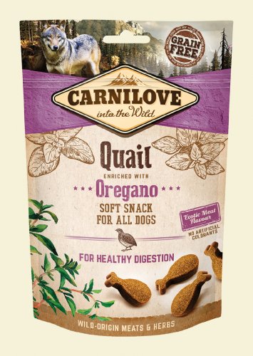 carnilove dog snack snack quail & oregano 200g  miękka przekąska z przepiórką i oregano 