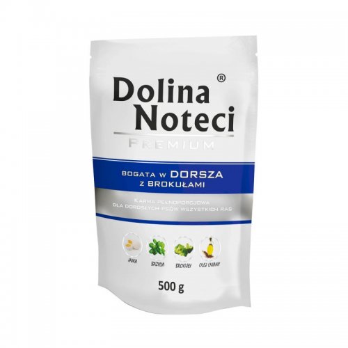 dolina noteci premium bogata w dorsza i brokuły saszetka 500g  zestaw 10szt. karma mokra dla dorosłych psów