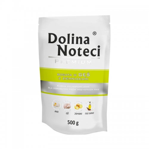 dolina noteci premium bogata w gęś i ziemniaki saszetka 500g karma mokra dla dorosłych psów