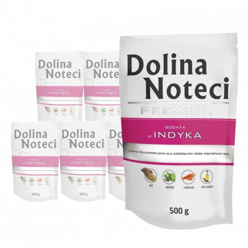 dolina noteci premium bogata w indyka saszetka 500g x 10szt karma mokra dla dorosłych psów