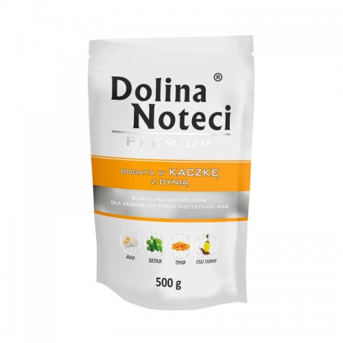 dolina noteci premium bogata w kaczkę z dynią saszetka 500g karma mokra dla dorosłych psów