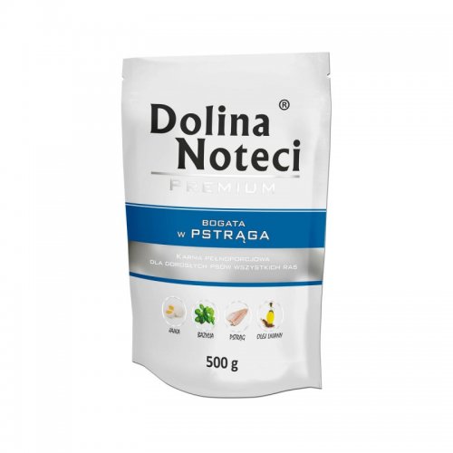 dolina noteci premium bogata w pstrąga saszetka 500g karma mokra dla dorosłych psów