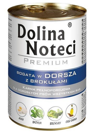 dolina noteci premium bogata w dorsza i brokuły 400g puszka karma mokra dla dorosłych psów