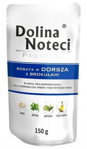 dolina noteci premium bogata w dorsza i brokuły saszetka 150g karma mokra dla psów