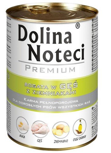 dolina noteci premium bogata w gęś i ziemniaki 400g puszka karma mokra dla dorosłych psów