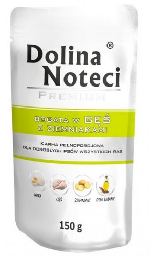 dolina noteci premium bogata w gęś i ziemniaki saszetka 150g karma mokra dla dorosłych psów