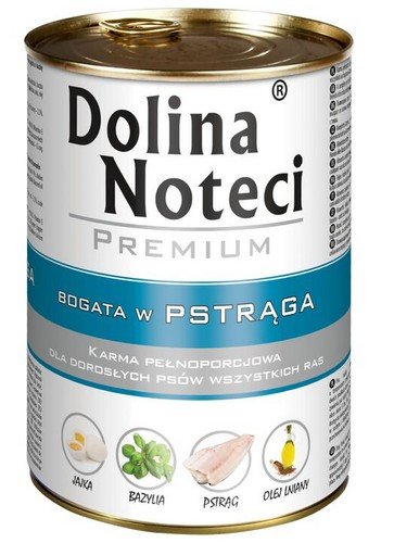 dolina noteci premium bogata w pstrąga 400g puszka  zestaw 24szt. karma mokra dla dorosłych psów