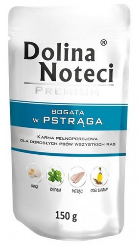 dolina noteci premium bogata w pstrąga saszetka 150g karma mokra dla dorosłych psów