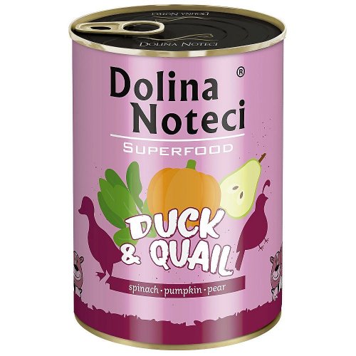 dolina noteci premium superfood kaczka i przepiórka 400g  zestaw 6szt. z dodatkiem szpinaku, dyni i gruszki