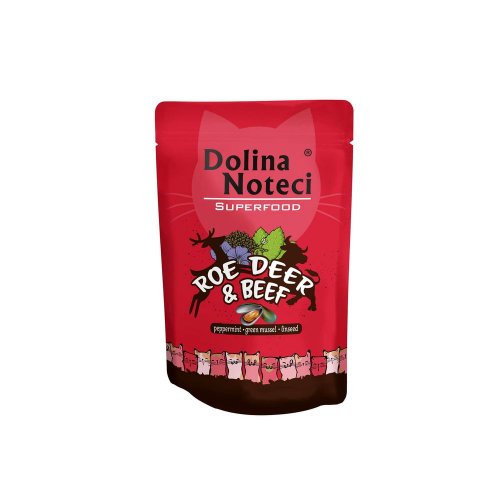 dolina noteci superfood mokra karma dla kota  sarna i wołowina saszetka 85g karma mokra dla kota