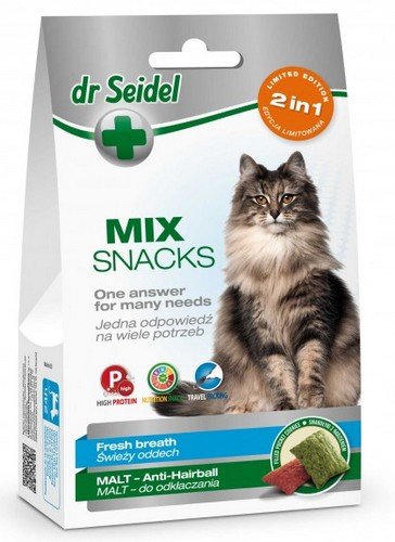 dr seidel smakołyki dla kotów 2w1 malt/oddech 60g  zestaw 10szt. odkłaczanie i świeży oddech