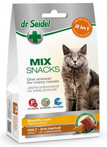 dr seidel smakołyki dla kotów 2w1 malt/sierść 60g odkłaczanie i piękna śierść