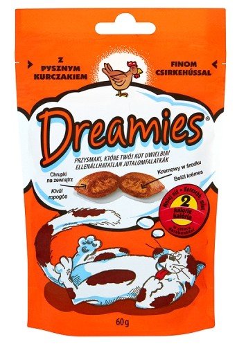 whiskas dreamies przysmak o smaku kurczaka 60g chrupiące paszteciki