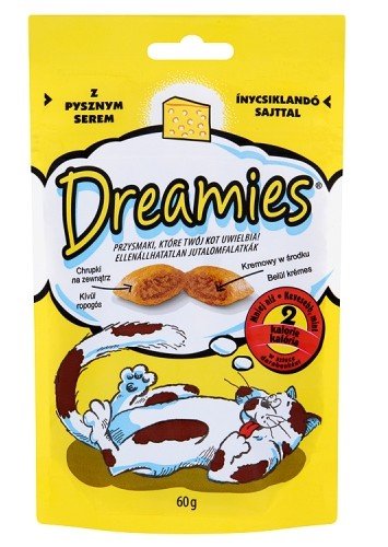 whiskas dreamies przysmak o smaku żółtego sera 60g chrupiące paszteciki