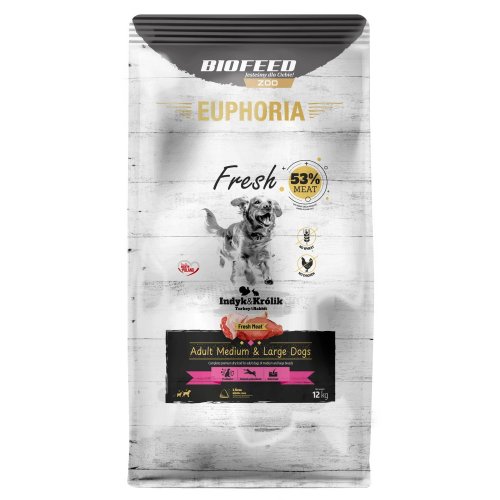 euphoria fresh z indykiem i królikiem (średnie i duże rasy) 12kg karma sucha dla psa